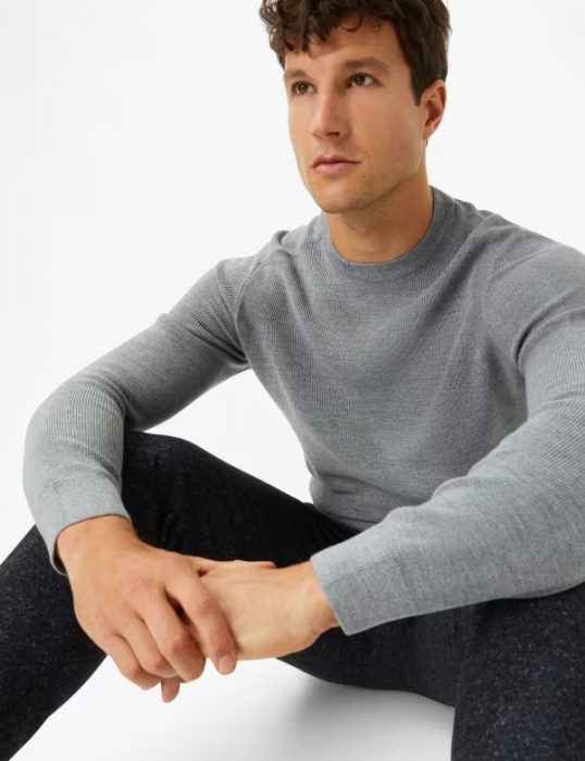 Pulover O-neck lana/bumbac barbati BRAX ROY gri [5]