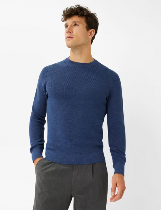 Pulover O-neck lana/bumbac barbati BRAX ROY albastru denim [2]