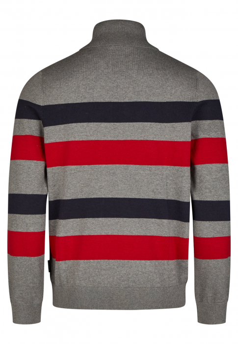 Pulover bumbac Roll Neck barbati HECHTER 65009-142804 gri dungi rosu/bleumarin [2]