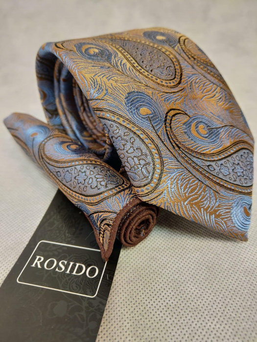 Set cadou cravata si batista barbati imprimeu paisley auriu/bleu [1]