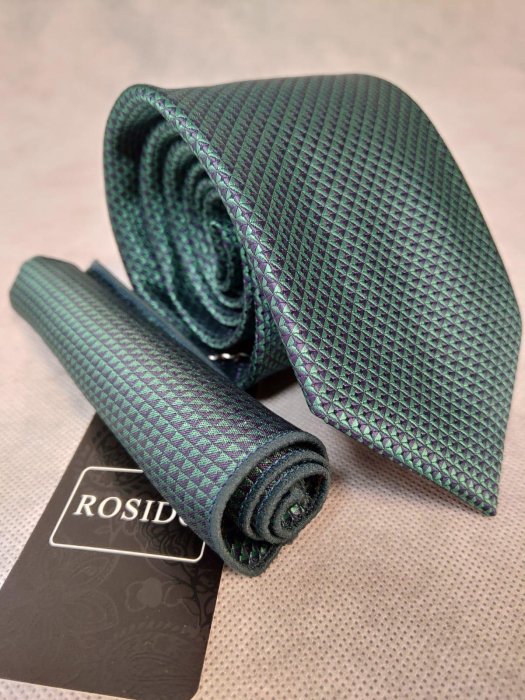 Set cadou cravata si batista barbati rombulete verde/bleumarin [1]