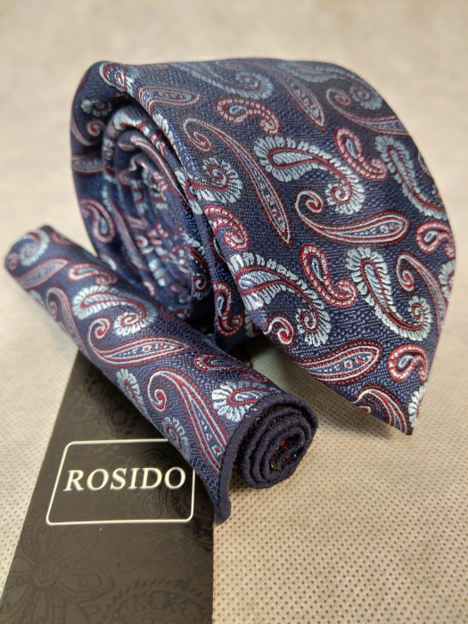 Set cadou cravata si batista barbati imprimeu paisley bleumarin/bleu [1]
