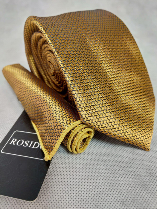 Set cadou cravata si batista barbati rombulete auriu/negru [1]