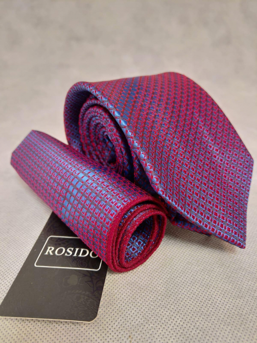 Set cadou cravata si batista barbati patratele rosu/albastru [1]
