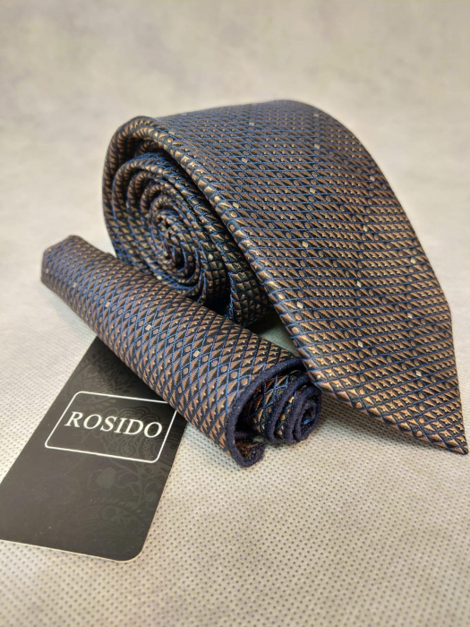 Set cadou cravata si batista barbati romburi auriu/bleumarin [1]