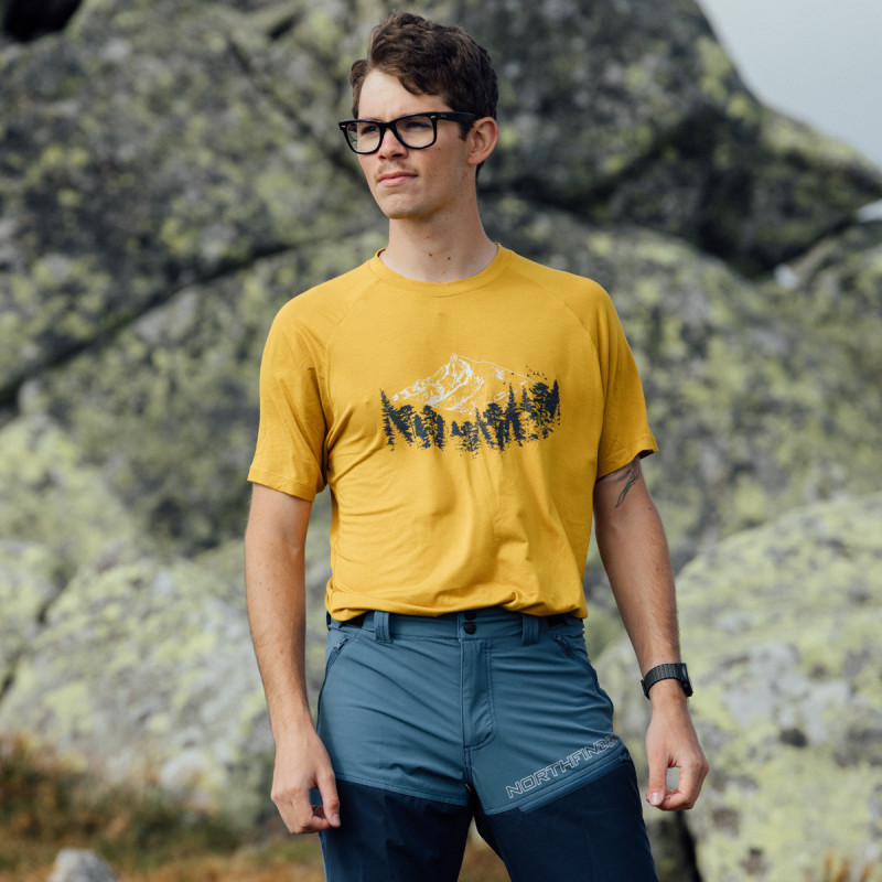 Tricou bambus barbati NORTHFINDER JOSH galben print montan [6]