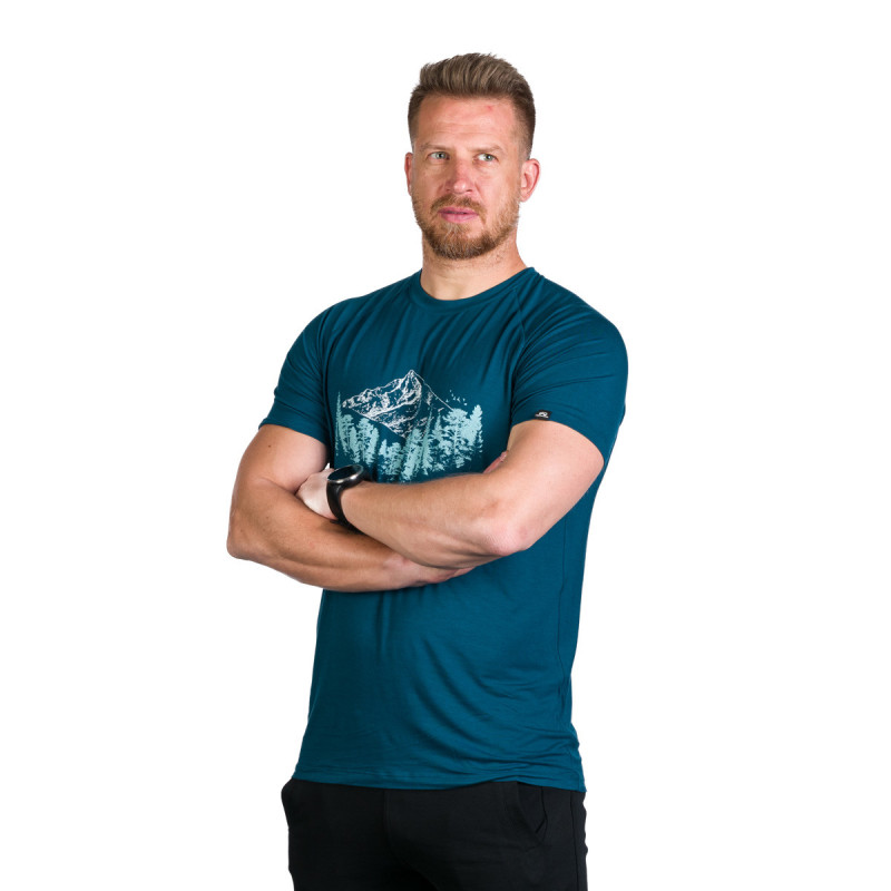Tricou bambus barbati NORTHFINDER JOSH turcoaz print montan [4]