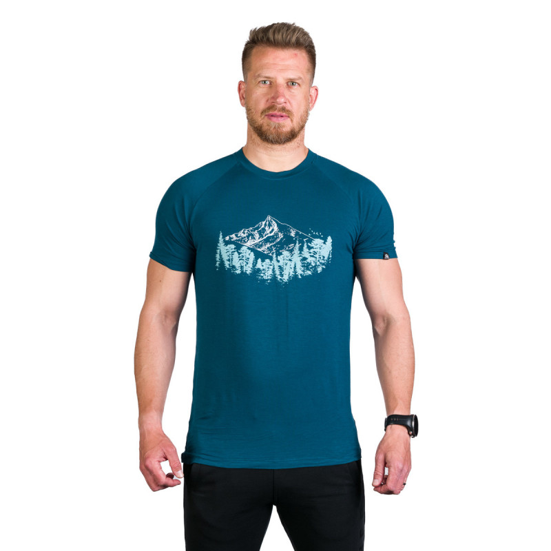 Tricou bambus barbati NORTHFINDER JOSH turcoaz print montan [1]