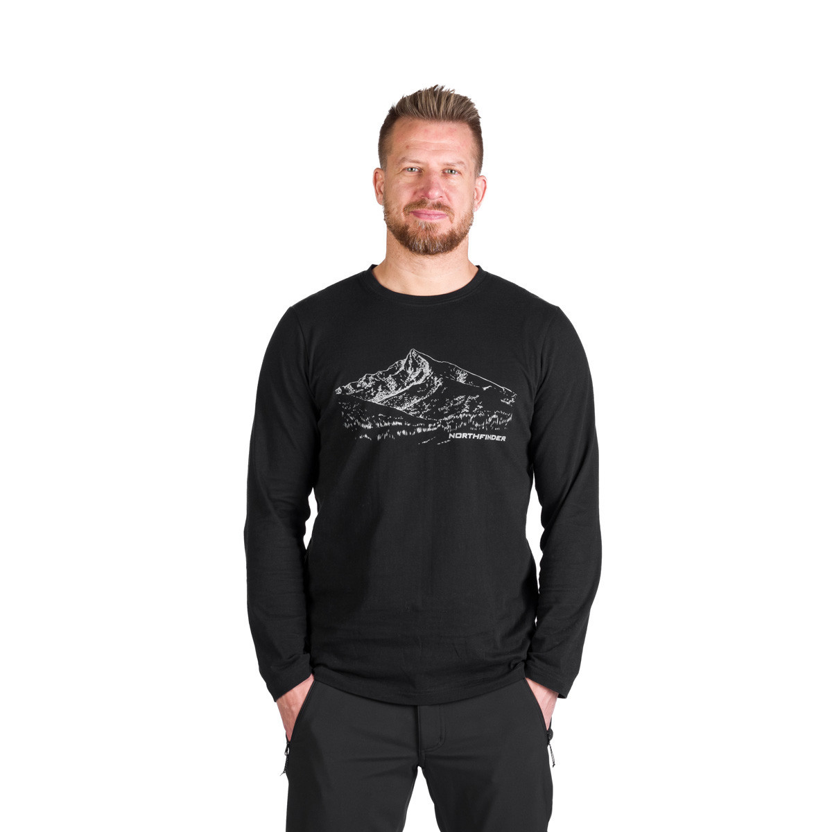 Bluza bumbac barbati NORTHFINDER Thornton negru imprimeu montan [1]