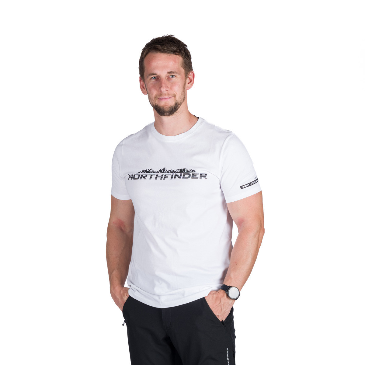 Tricou outdoor bumbac organic barbati NORTHFINDER FERDINAND alb logo [1]