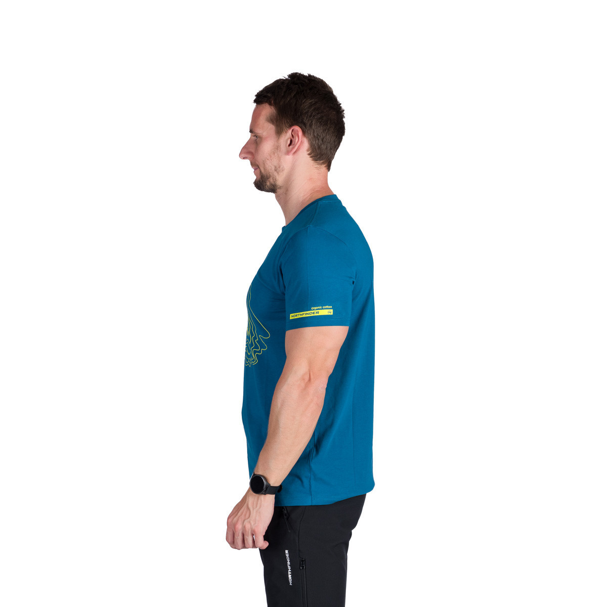 Tricou outdoor bumbac organic barbati NORTHFINDER FRANZ turcoaz logo [3]