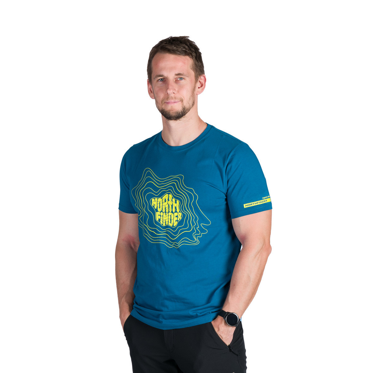 Tricou outdoor bumbac organic barbati NORTHFINDER FRANZ turcoaz logo [1]