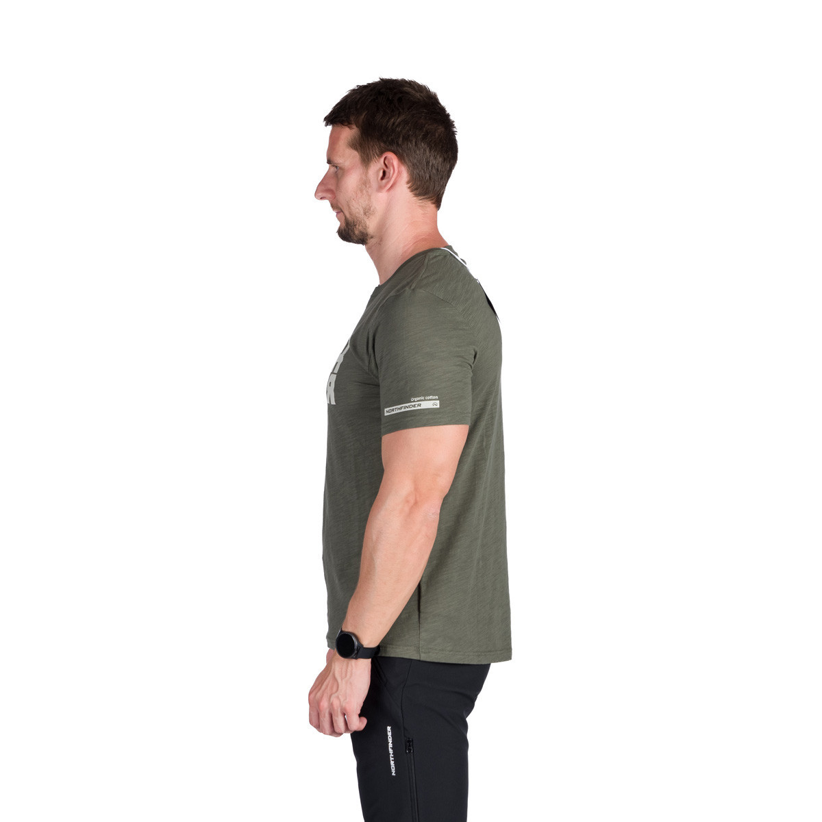 Tricou outdoor bumbac organic slub barbati NORTHFINDER JOSEF kaki logo [3]