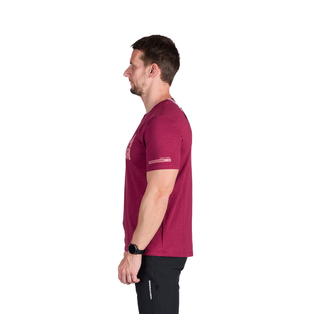 Tricou outdoor bumbac organic slub barbati NORTHFINDER JOSEF visiniu logo [3]