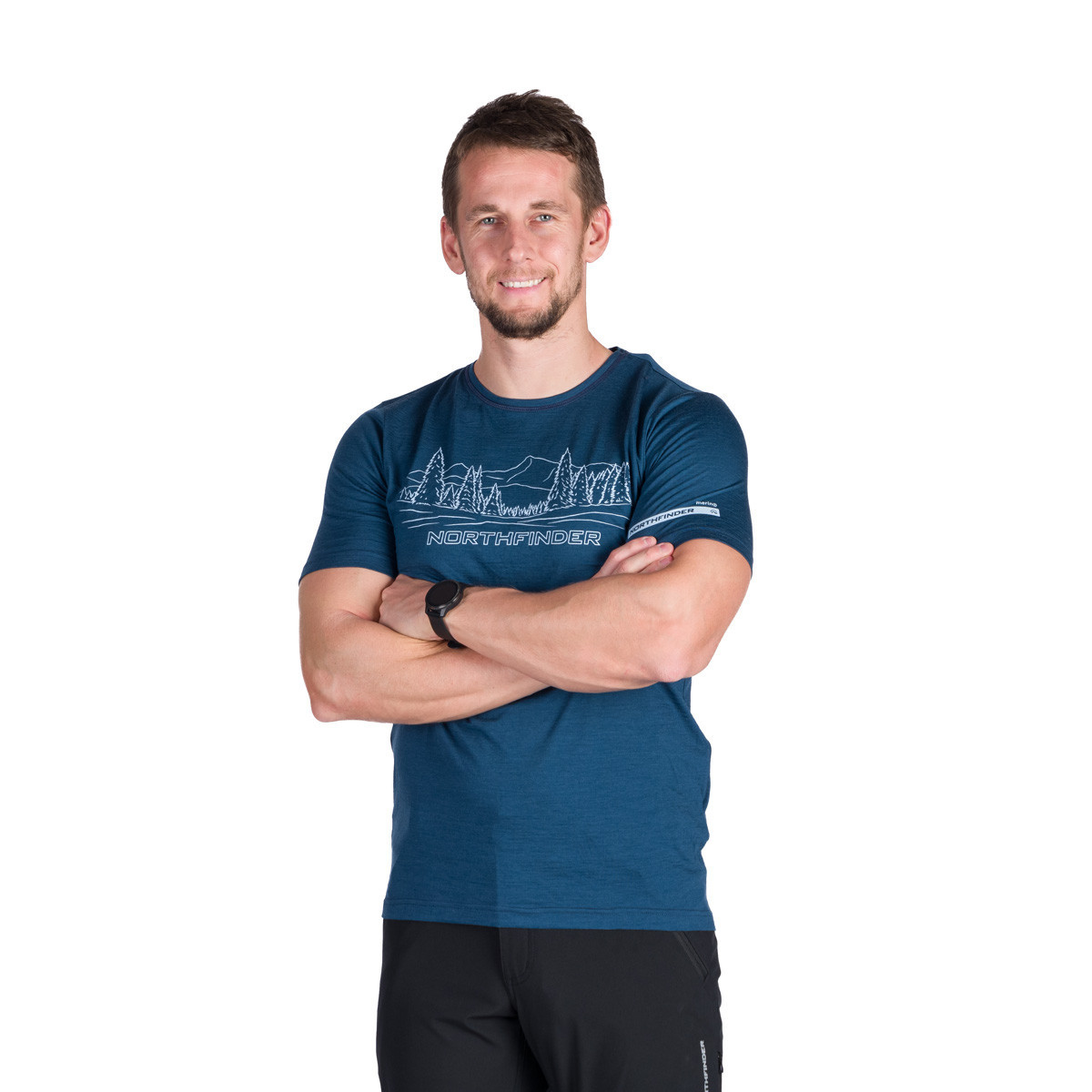 Tricou outdoor lana merinos barbati NORTHFINDER OLEK bleumarin print montan [1]