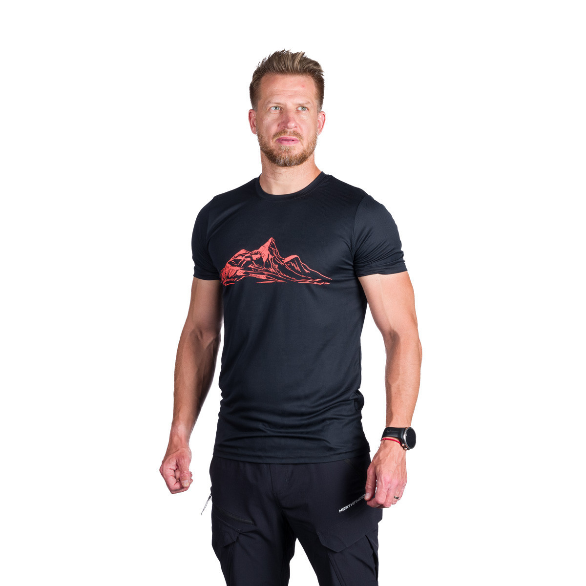 Tricou tehnic multisport barbati NORTHFINDER NICLAS negru print montan [1]