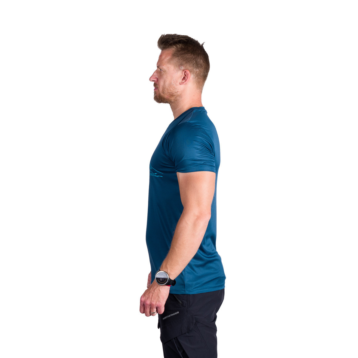 Tricou tehnic multisport barbati NORTHFINDER NICLAS turcoaz print montan [3]