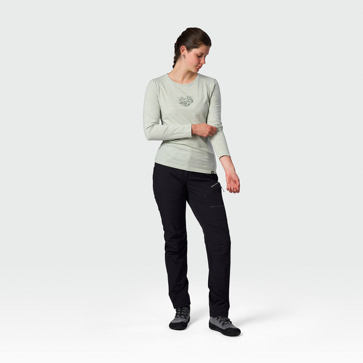 Bluza drumetie bumbac organic femei NORTHFINDER NUUTTI verde deschis print inima [5]