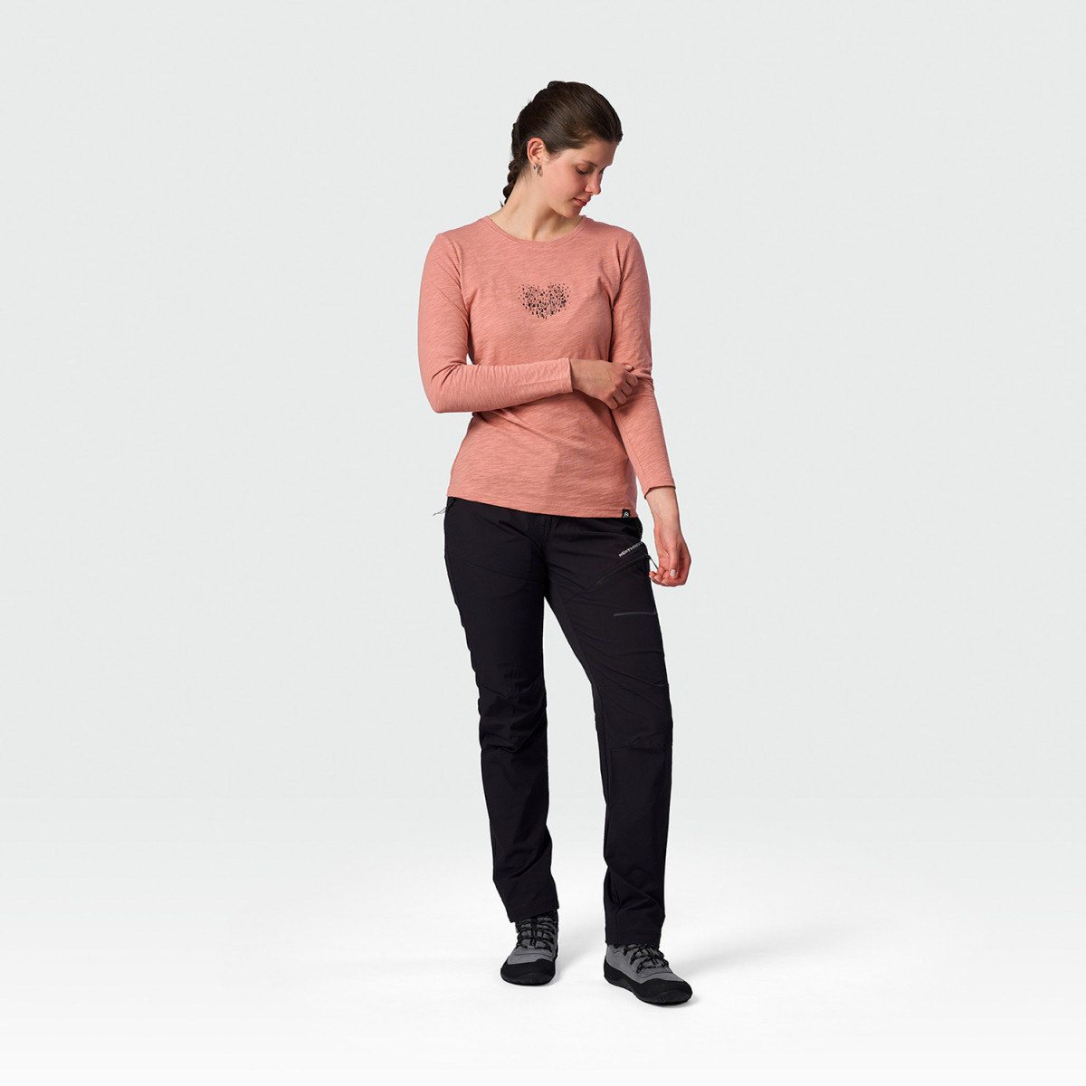 Bluza drumetie bumbac organic femei NORTHFINDER NUUTTI roz print inima [5]
