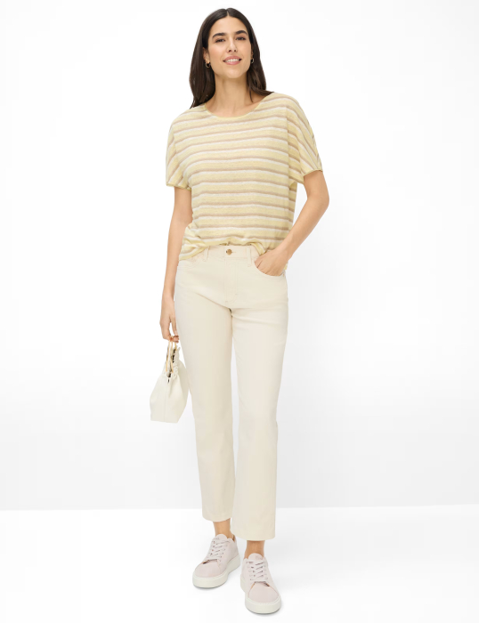 Tricou din in guler rotund femei BRAX CAELEN S galben dungi [4]