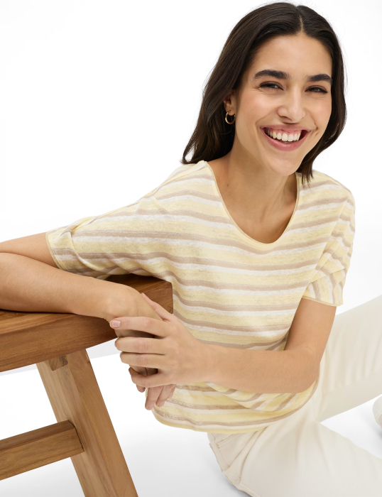 Tricou din in guler rotund femei BRAX CAELEN S galben dungi [5]