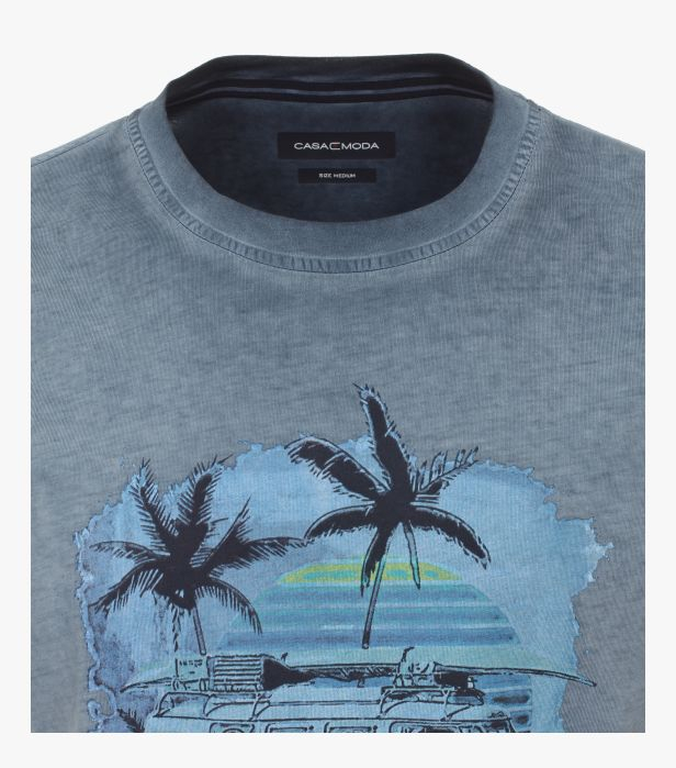 Tricou bumbac O Neck barbati CASA MODA albastru print estival [5]