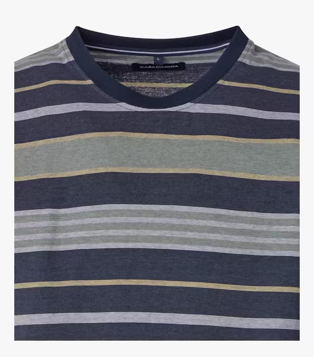 Tricou O Neck bumbac barbati CASA MODA dungi oliv/bleumarin [3]