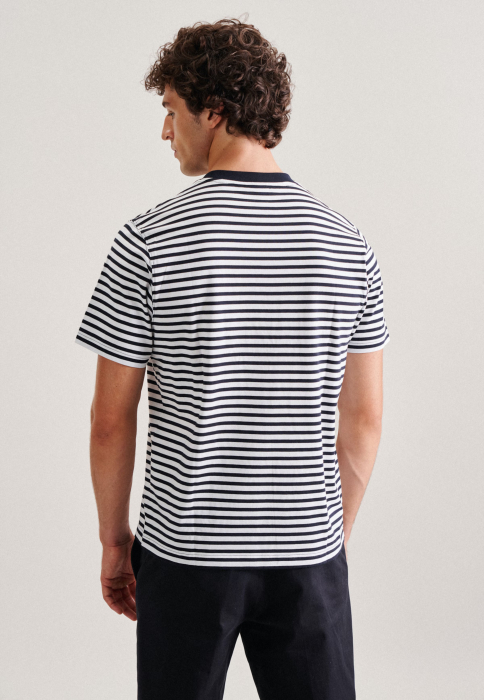 Tricou bumbac barbati SEIDENSTICKER dungi alb/bleumarin [3]
