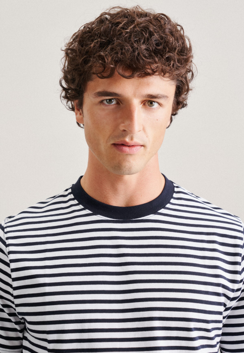 Tricou bumbac barbati SEIDENSTICKER dungi alb/bleumarin [2]