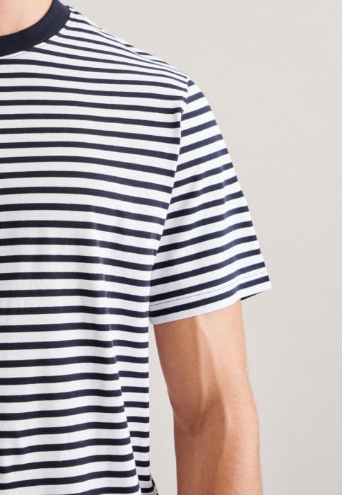 Tricou bumbac barbati SEIDENSTICKER dungi alb/bleumarin [4]