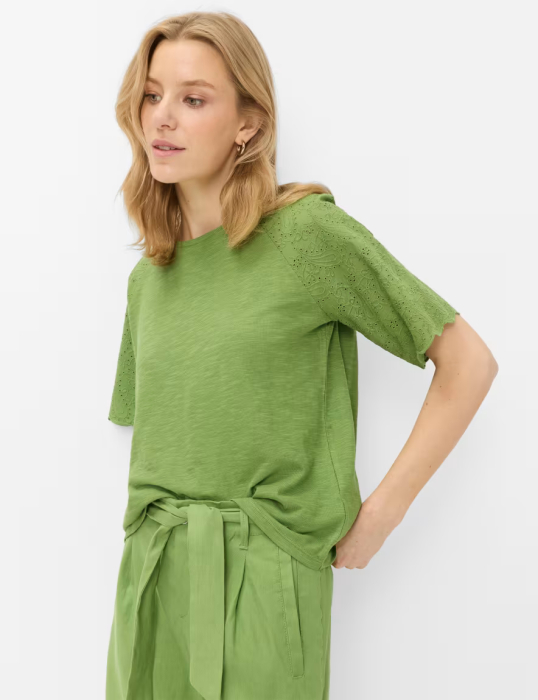 Tricou bumbac brodat guler rotund femei BRAX CAELEN verde [4]