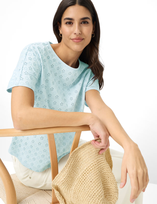 Bluza bumbac brodat guler rotund femei BRAX CAELEN S bleu [4]