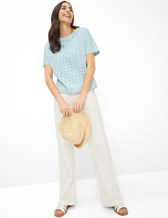 Bluza bumbac brodat guler rotund femei BRAX CAELEN S bleu [5]