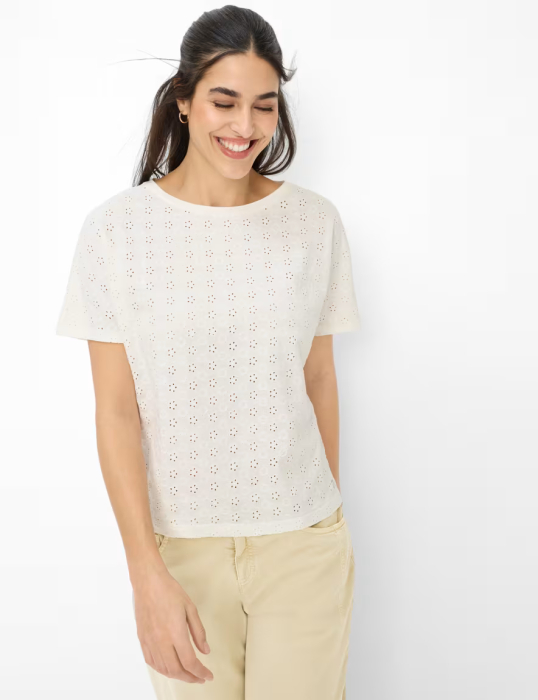 Bluza bumbac brodat guler rotund femei BRAX CAELEN S crem [2]