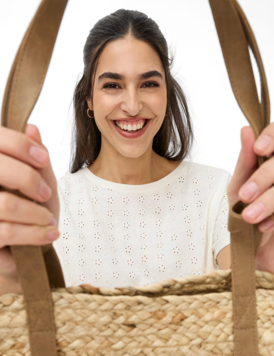 Bluza bumbac brodat guler rotund femei BRAX CAELEN S crem [5]