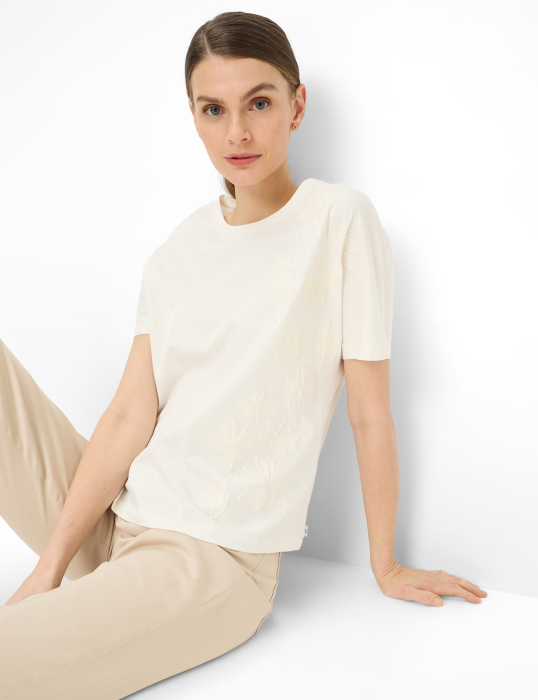 Tricou bumbac guler rotund femei BRAX CAELEN crem model floral [6]