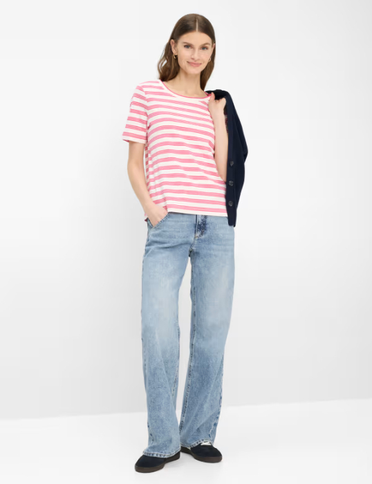 Tricou O Neck bumbac femei BRAX CIRA S  roz dungi [6]