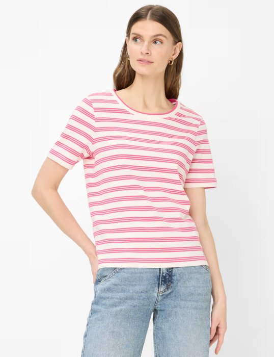 Tricou O Neck bumbac femei BRAX CIRA S  roz dungi [2]