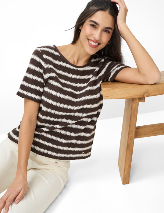 Tricou crosetat O Neck femei BRAX CIRA S maro dungi [5]