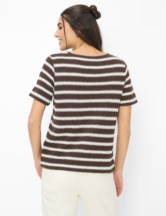 Tricou crosetat O Neck femei BRAX CIRA S maro dungi [3]