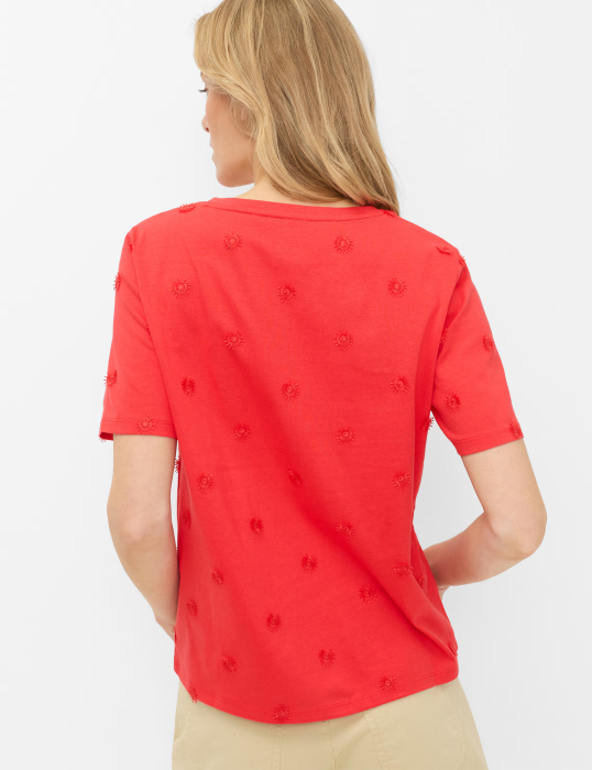 Tricou O Neck bumbac brodat femei BRAX CIRA S rosu [3]