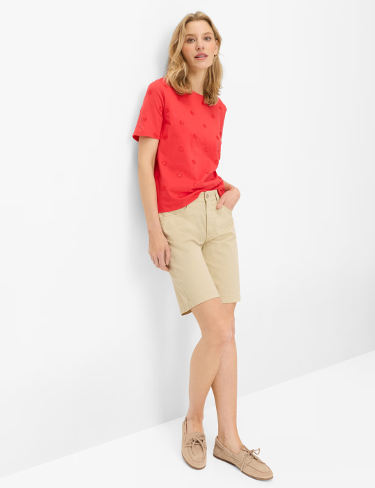 Tricou O Neck bumbac brodat femei BRAX CIRA S rosu [5]