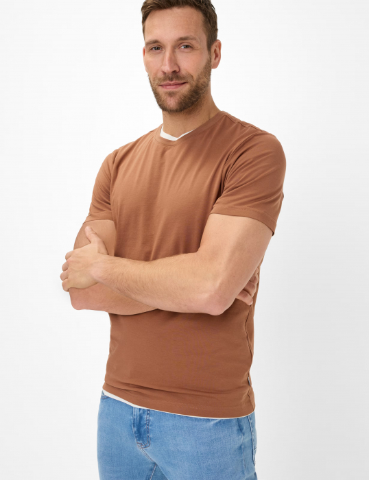 Tricou O-neck bumbac barbati BRAX TED maro [3]