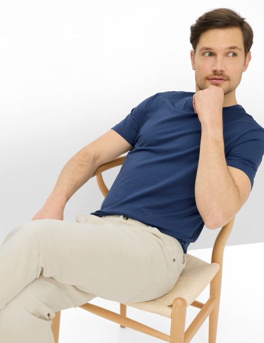 Tricou O-neck bumbac barbati BRAX TED albastru inchis [6]