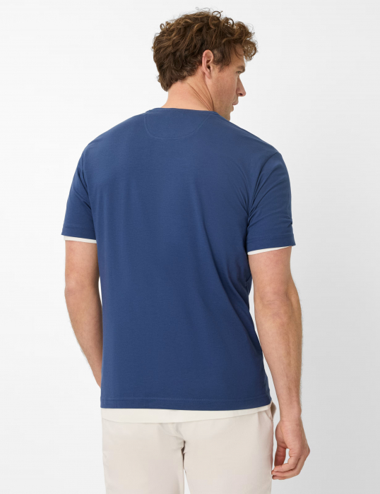 Tricou O-neck bumbac barbati BRAX TED P albastru logo [4]