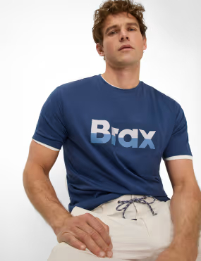 Tricou O-neck bumbac barbati BRAX TED P albastru logo [6]