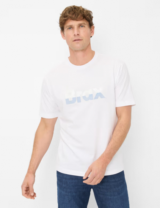 Tricou O-neck bumbac barbati BRAX TED P alb logo [3]
