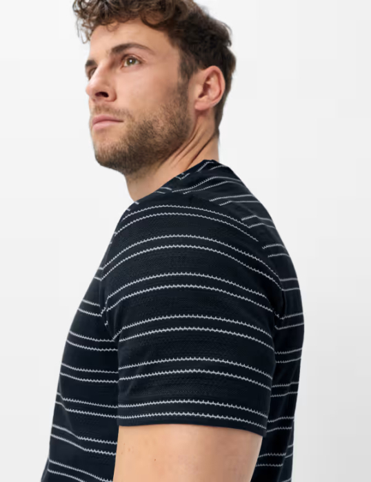 Tricou bumbac texturat O Neck barbati BRAX TJADE bleumarin dungi [6]