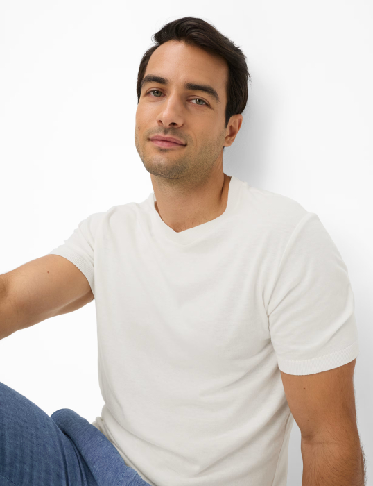 Tricou O Neck bumbac/modal barbati BRAX TREVO alb [6]