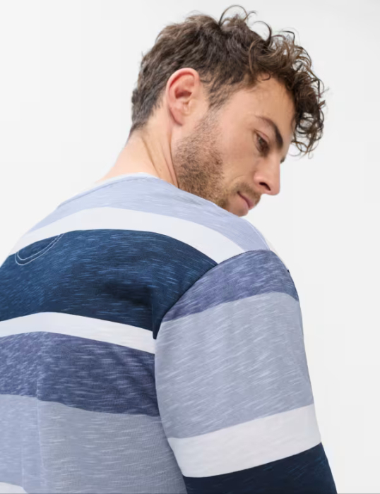 Tricou O Neck bumbac barbati BRAX TROY S albastru dungi [6]